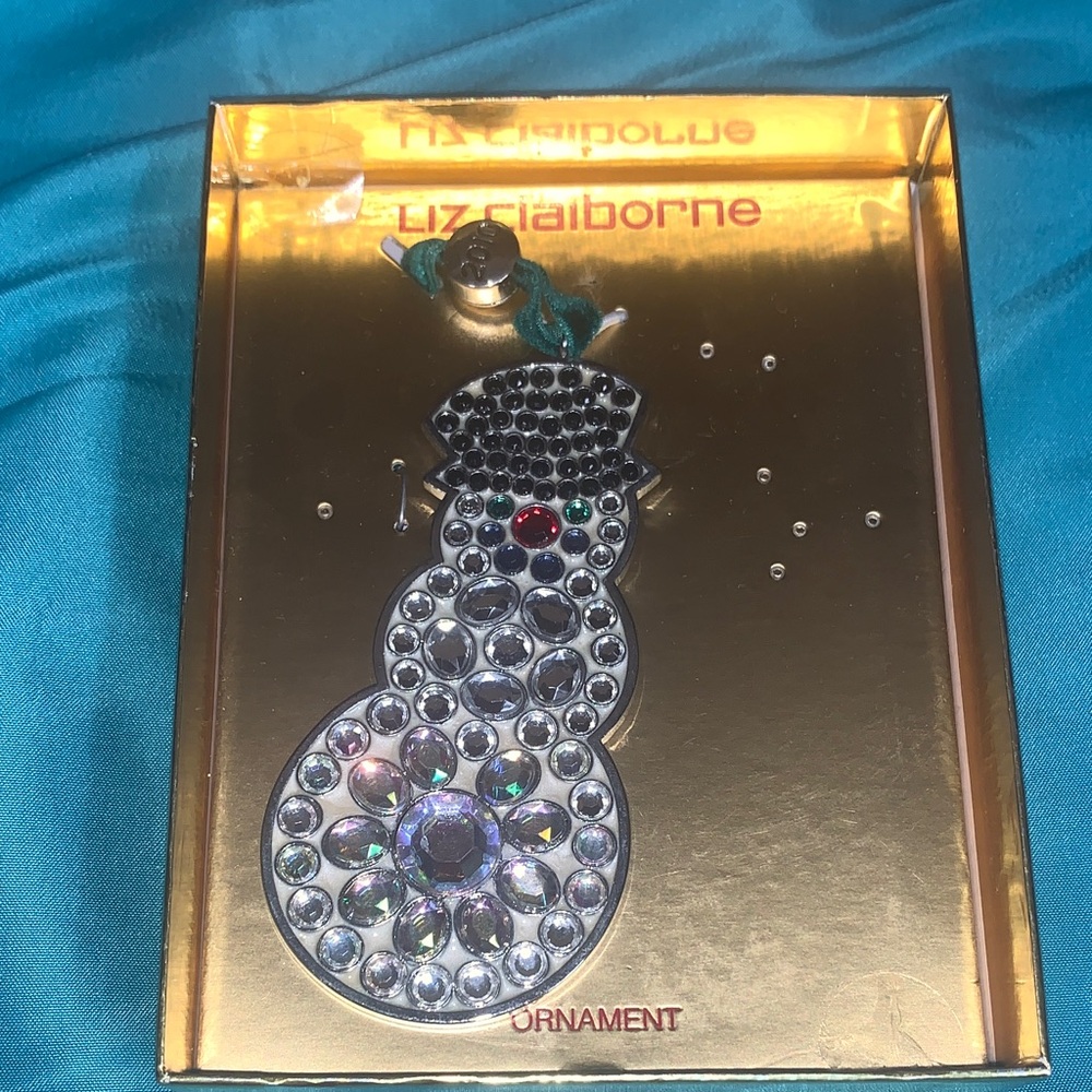 Liz Claiborne 2010 Snowman Rhinestone Ornament W Box